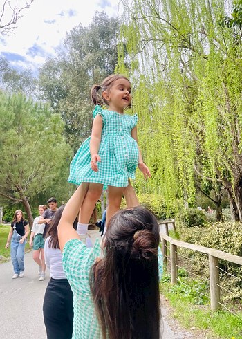 Kız Çocuk lcw Yeşil Kareli Elbise - Görsel 6