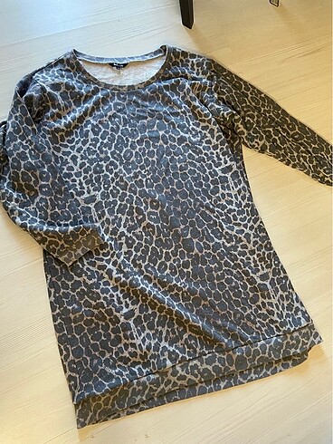 xl Beden camel Renk Leopar Swet elbise