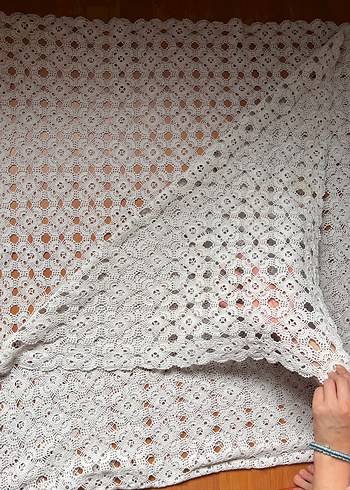 Bohem Tarzı El Örgüsü Beyaz Örtü - Görsel 3