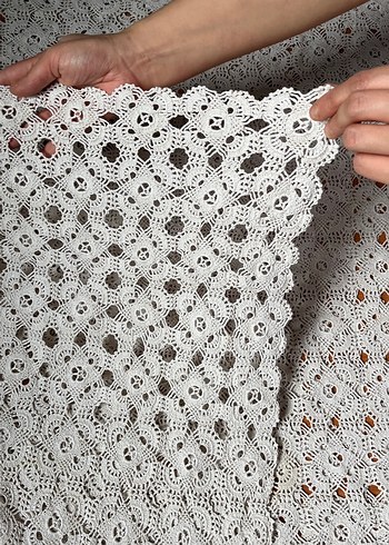 Bohem Tarzı El Örgüsü Beyaz Örtü - Görsel 4