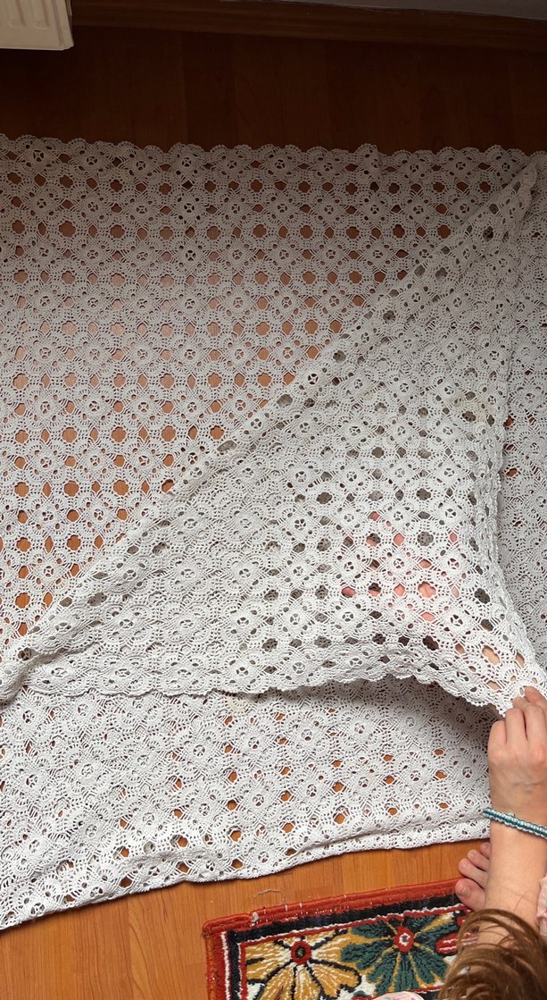 Bohem Tarzı El Örgüsü Beyaz Örtü - Görsel 3