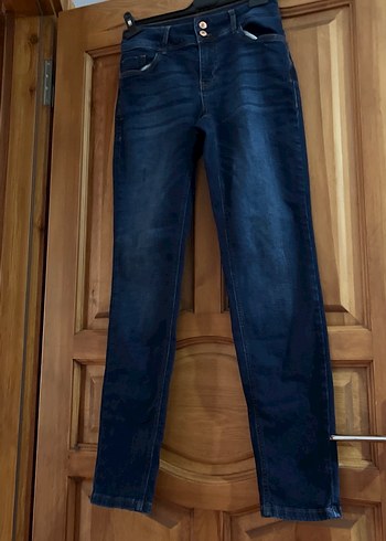 Lacivert Düğmeli Kadın Denim Pantolon - Görsel 2