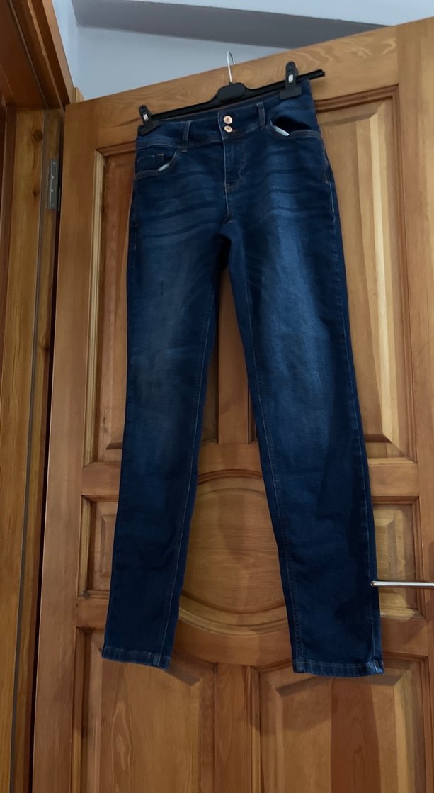 Lacivert Düğmeli Kadın Denim Pantolon - Görsel 2