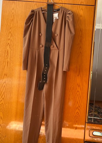 Bej Düğmeli Uzun Kollu Kadın Tulum - Görsel 3