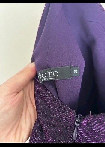 Uzun Mor V Yakalı Drapeli Abiye Elbise - Görsel 3