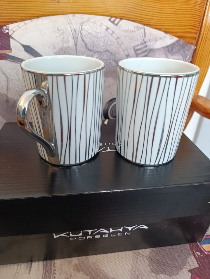 Kütahya Porselen Gri Çizgili İkili Kupa Seti - Görsel 5