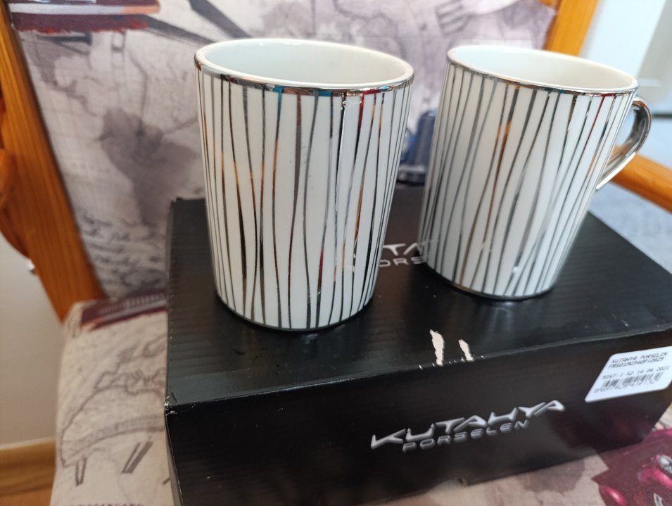 Kütahya Porselen Gri Çizgili İkili Kupa Seti - Görsel 4