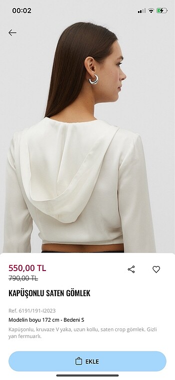 Stradivarius kapüşonlu saten gömlek