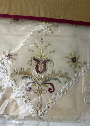 Bordo İşlemeli Buldan El Dokuması pike takımı - Görsel 2