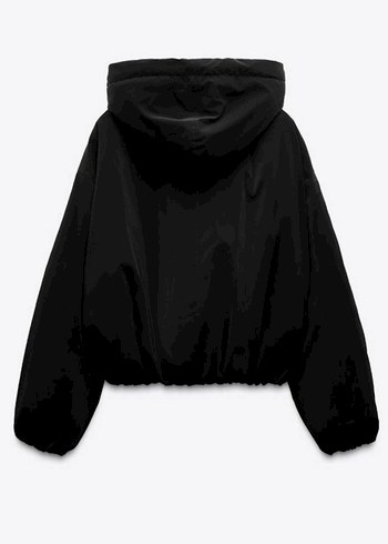 Zara Zara Siyah Kapüşonlu Fermuarlı Kadın bomber ceket