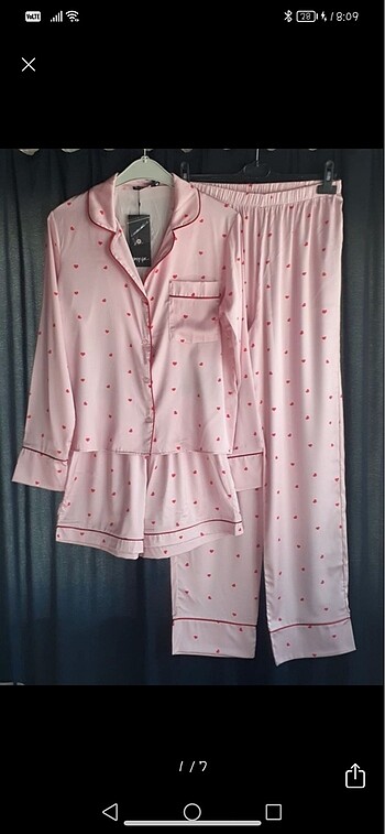 Pembe saten 3 parça pijama takımı