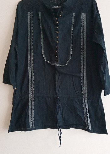 Düğmeli Siyah Nakışlı Hamile Tunik - Görsel 2