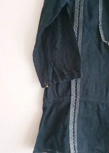 Düğmeli Siyah Nakışlı Hamile Tunik - Görsel 3