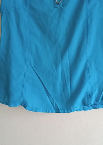 Düğmeli, Kısa Kollu Mavi Kadın Gömlek - Görsel 4