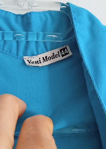 Düğmeli, Kısa Kollu Mavi Kadın Gömlek - Görsel 6