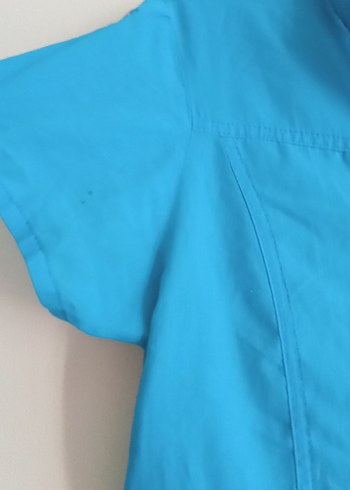Düğmeli, Kısa Kollu Mavi Kadın Gömlek - Görsel 5