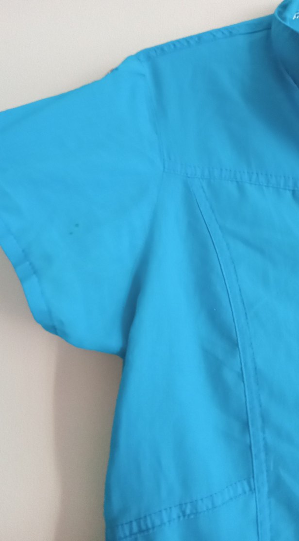 Düğmeli, Kısa Kollu Mavi Kadın Gömlek - Görsel 5