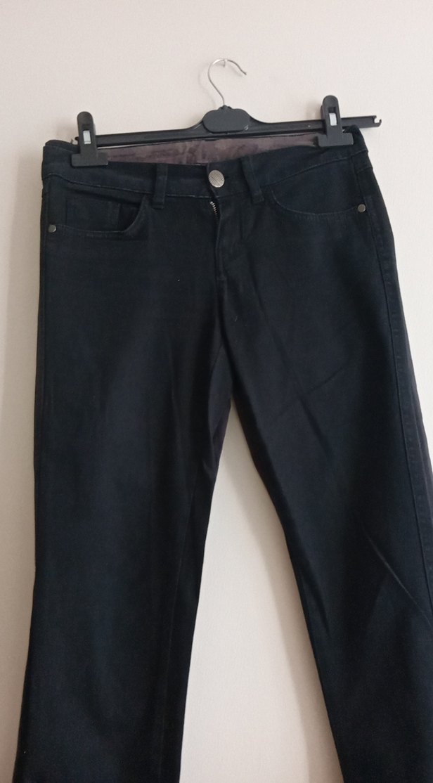 Kadın Siyah Normal Boy Denim Pantolon ikili pantolon - Görsel 2