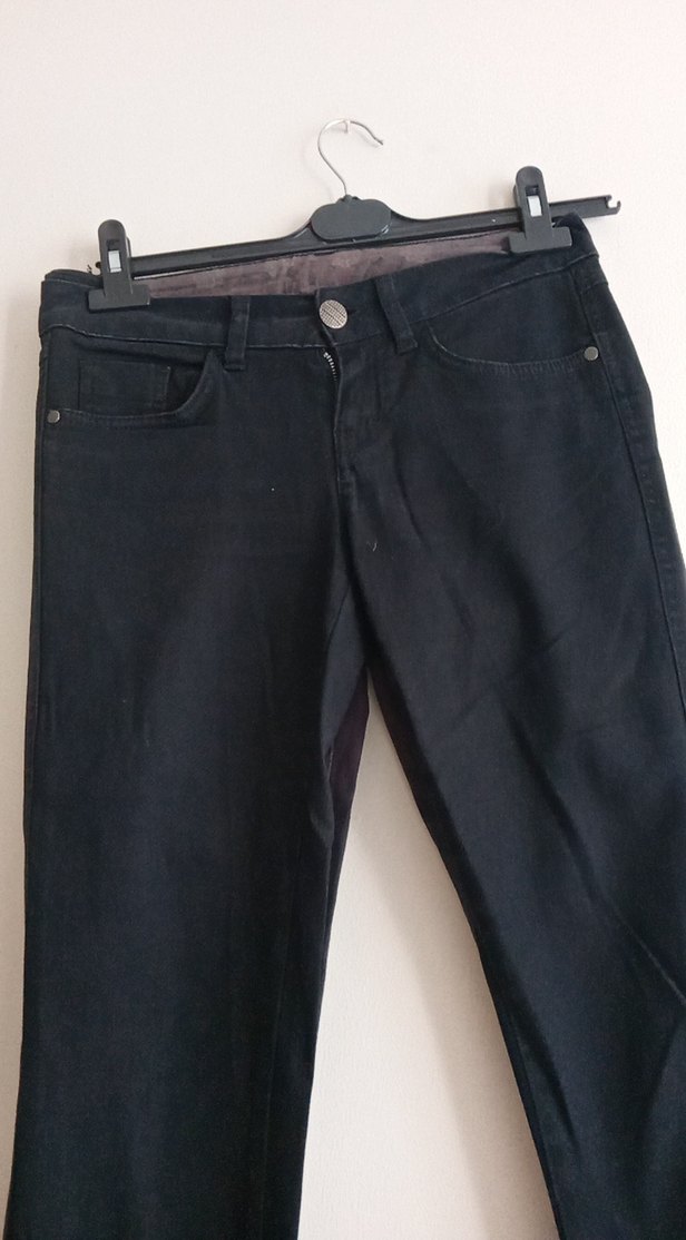 Kadın Siyah Normal Boy Denim Pantolon ikili pantolon - Görsel 5