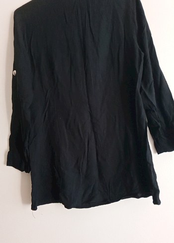 Düğmeli Siyah Keten Uzun Kollu Gömlek - Görsel 6