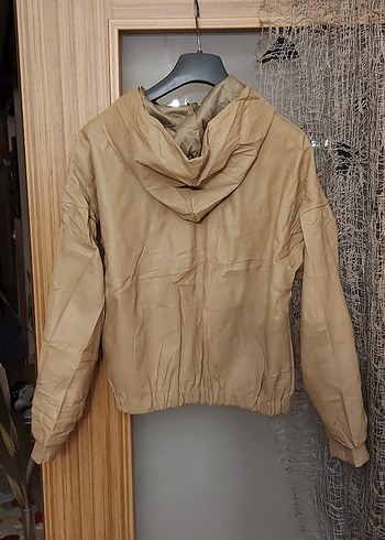 İtalyan Bej Kapüşonlu Deri Sweatshirt - Görsel 2