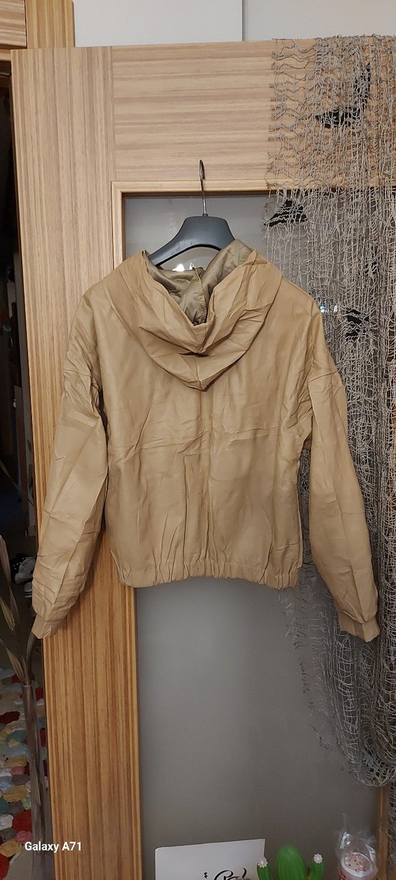 İtalyan Bej Kapüşonlu Deri Sweatshirt - Görsel 2