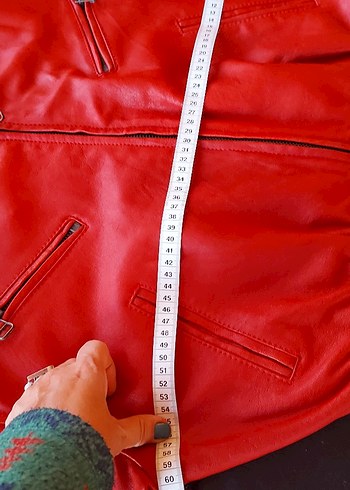 Unisex Kırmızı Deri Mini Ceket - Görsel 8