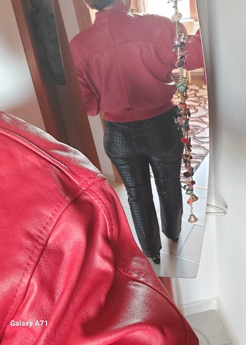 Unisex Kırmızı Deri Mini Ceket - Görsel 6