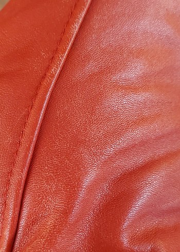 Unisex Kırmızı Deri Mini Ceket - Görsel 10