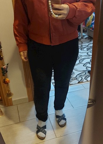 Unisex Kırmızı Deri Mini Ceket - Görsel 3