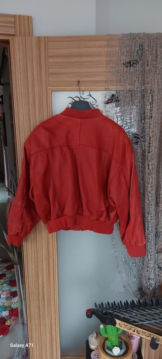 Unisex Kırmızı Deri Mini Ceket - Görsel 2