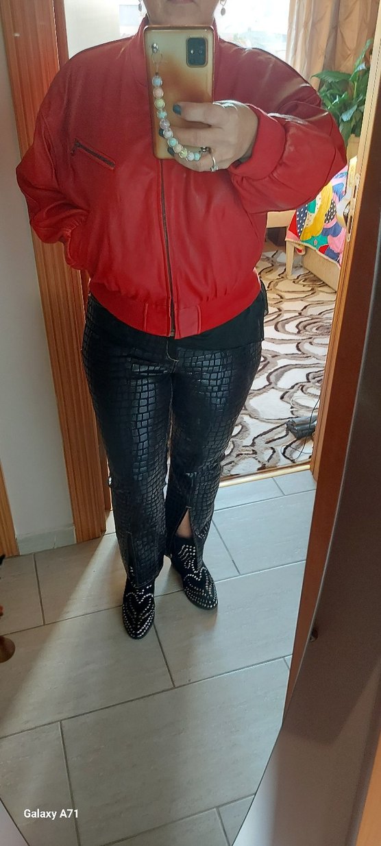 Unisex Kırmızı Deri Mini Ceket - Görsel 5