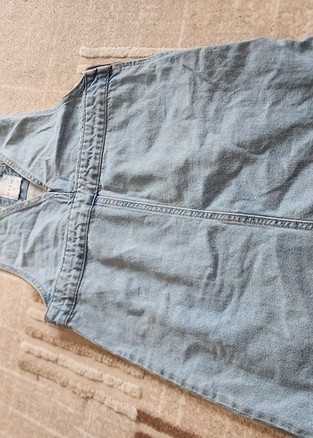 Kadın Denim Midi Kısa Tulum, Düğmeli, V Yaka