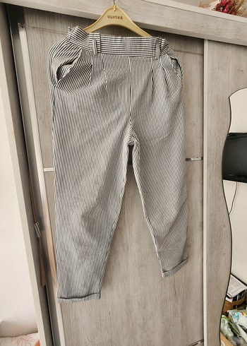 Diğer Çizgili Pliseli Keten Kadın Pantolon