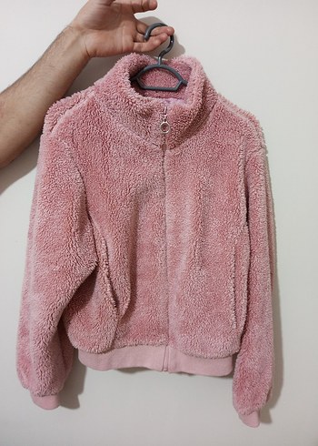 m Beden Pembe Kadın Midi Boy Peluş Ceket