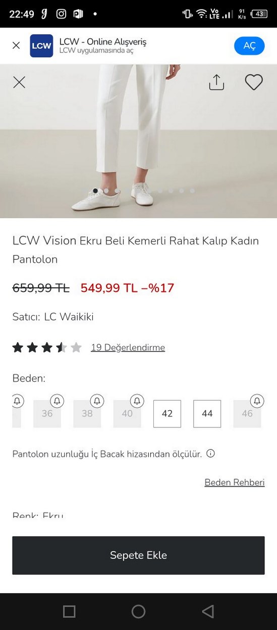 LCW Vision Ekru Kadın Pantolon - Görsel 2
