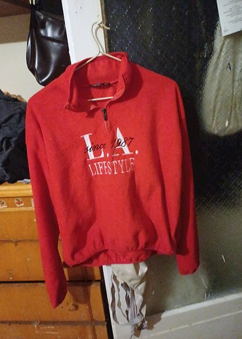 Kırmızı Fermuarlı Yüksek Yakalı Sweatshirt - Görsel 4