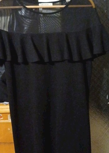 Siyah Fırfırlı Midi Elbise - Görsel 3