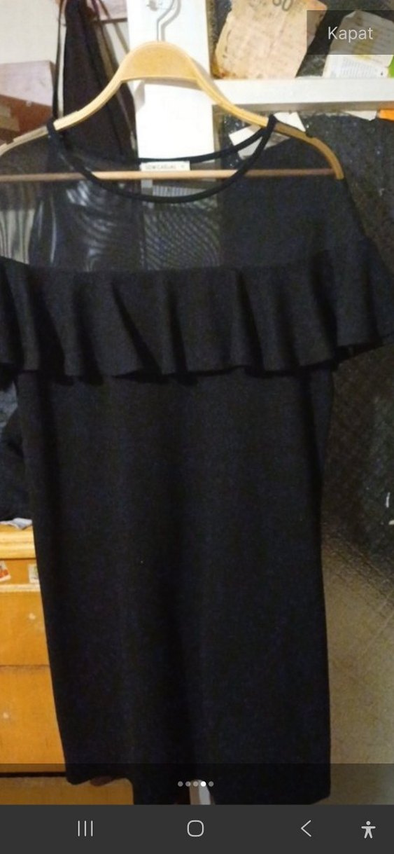 Siyah Fırfırlı Midi Elbise - Görsel 3
