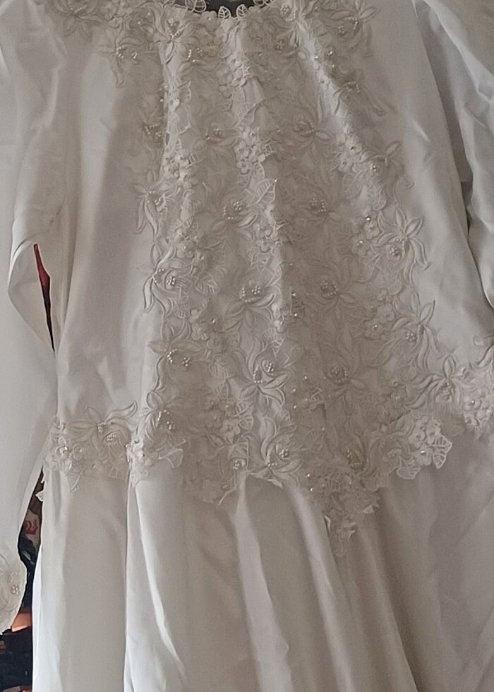 Büyük beden fransız güpürü islemeli gelinlik - Görsel 2