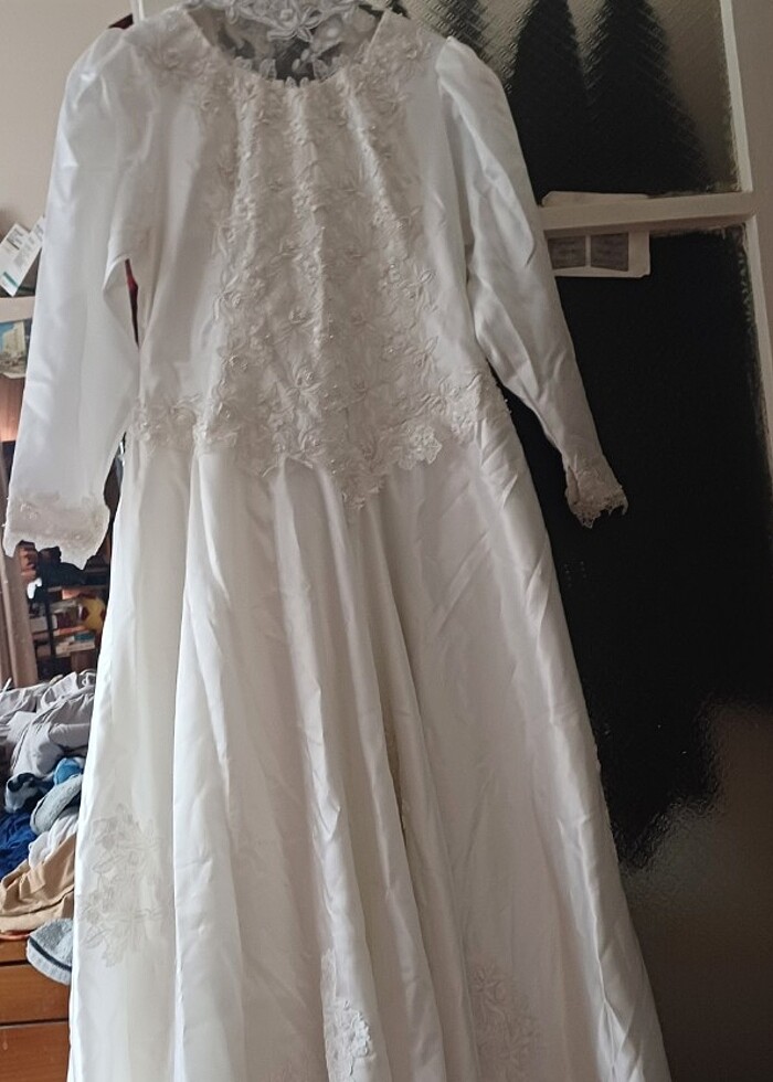 Büyük beden fransız güpürü islemeli gelinlik - Görsel 5