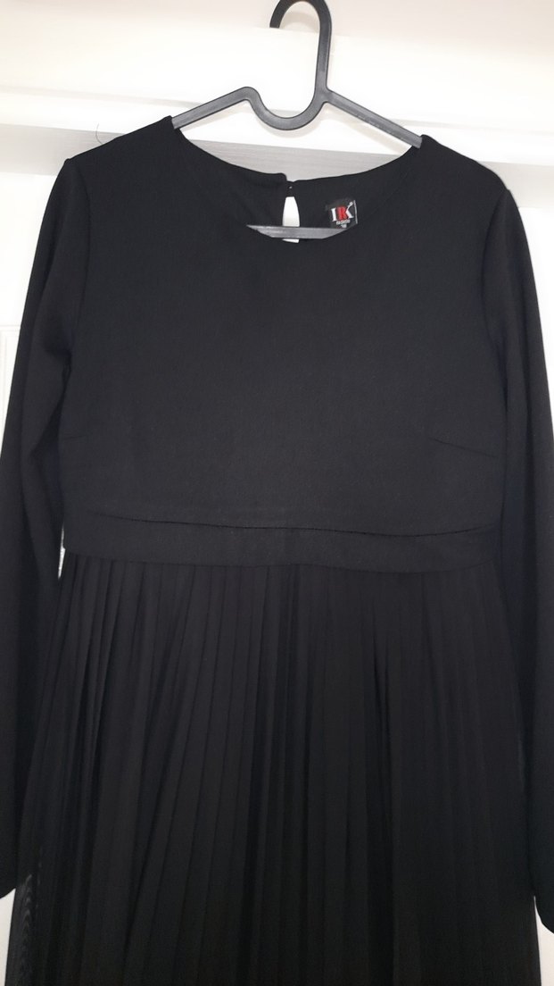 elbise Siyah Uzun Piliseli Kadın Elbise - Görsel 4