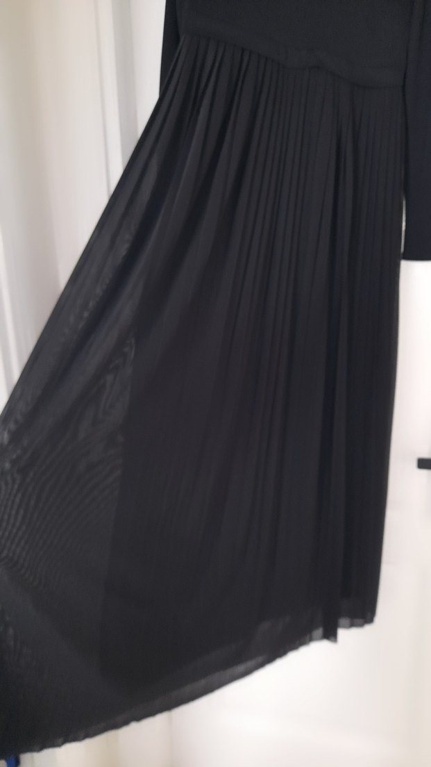 elbise Siyah Uzun Piliseli Kadın Elbise - Görsel 5