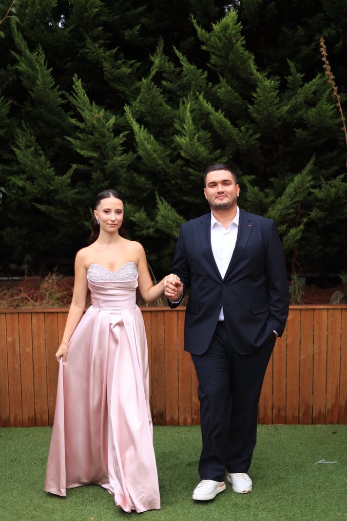 Toz pembe göğüs kısmı taşlı abiye - Görsel 3