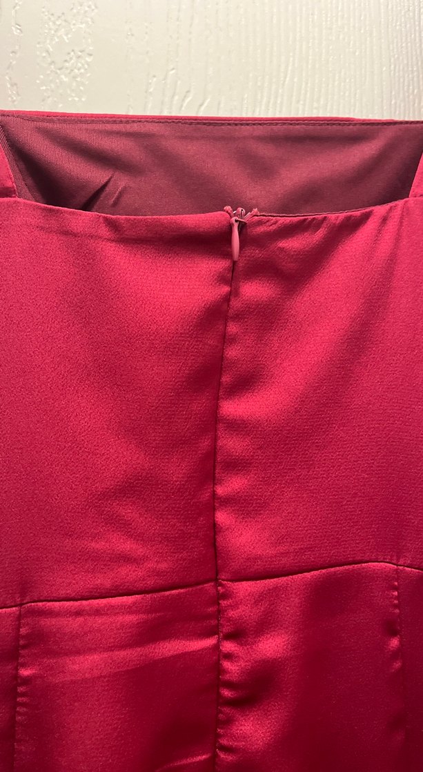 Bordo saten elbise - Görsel 3