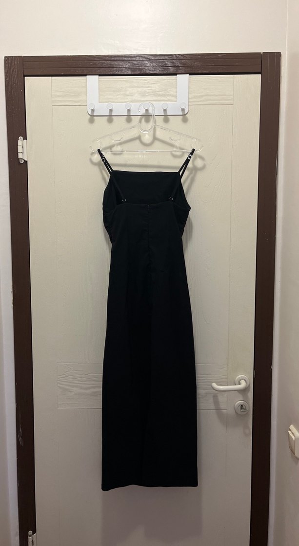 Siyah Straplez Uzun Drapeli Kadın Elbise - Görsel 2