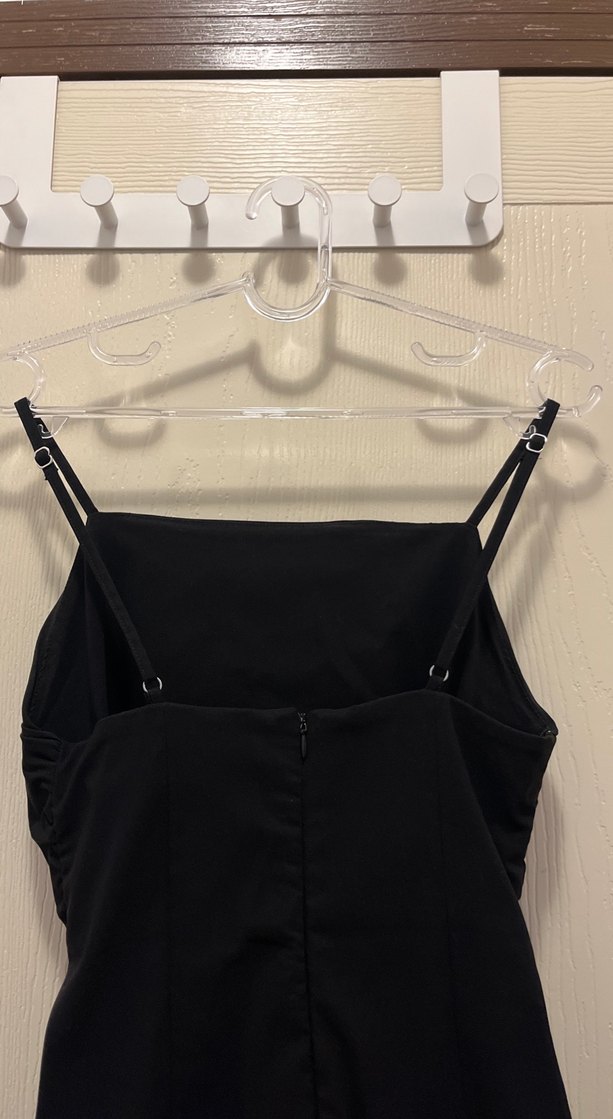 Siyah Straplez Uzun Drapeli Kadın Elbise - Görsel 4