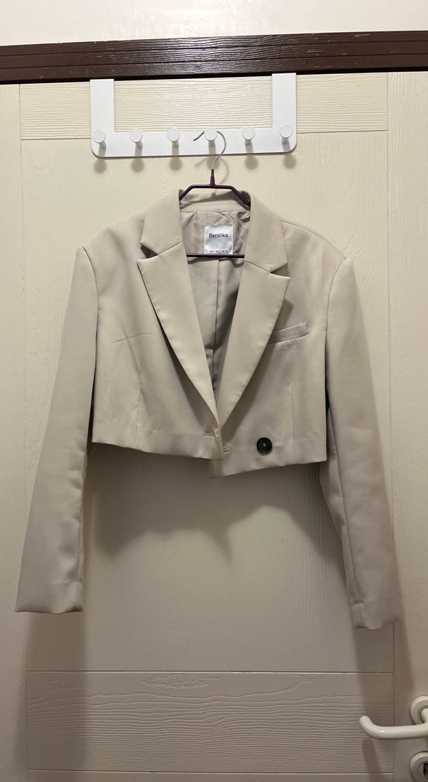 Bershka bej crop blazer ceket - Görsel 5