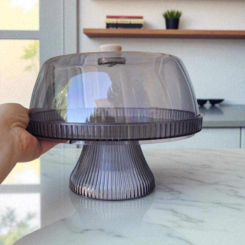 Gri plastik Kek Standı ve Kapağı - Görsel 2