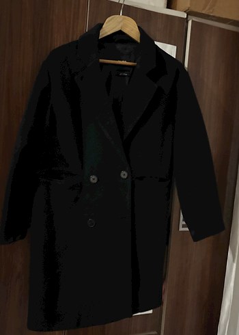 Siyah Süet Midi Kadın Kaban pull and bear